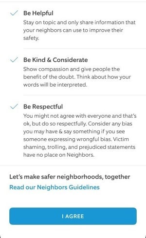 ¿Publicar en la aplicación Ring's Neighbors? Primero deberá aceptar un acuerdo de "buen vecino"